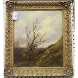Richard Henry Nibbs - Figure on a Hillside, 19th century oil on canvas, signed and indistinctly