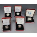 Four silver proof piedfort one pound coins, comprising 2002 with Arms of England, 2001 Northern