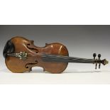 A violin with two-piece back, length of back excluding button 35.9cm.