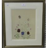 Diane Elson - Flower Study with Butterflies, watercolour, signed, 33cm x 25.5cm, within a silvered