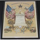 A late 19th century lithographed member certificate for the 'Brotherhood of America', 65cm x 52cm,