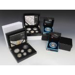 Four Royal Mint United Kingdom proof sets, comprising five coin silver piedfort set 2010, silver