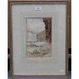 Arthur Suker - Coastal View with Crashing Waves, watercolour, signed with initials, 24.5cm x 15.5cm,