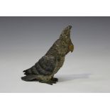 A late 19th/early 20th century Austrian cold painted cast bronze model of a parrot, the underside