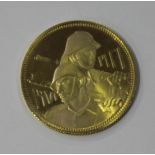 An Iraq gold five dinars commemorating The Fiftieth Anniversary of The Iraq Army 1971, cased.