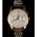 A Cauny Prima 18ct gold circular cased gentleman's chronograph wristwatch, the signed circular