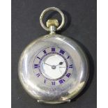 A silver keyless wind half-hunting cased gentleman's pocket watch, the gilt jewelled lever