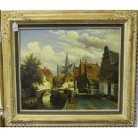 Beekman - Bruges Canal Scene, oil on canvas, signed, 49cm x 59cm, within a gilt frame.