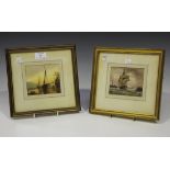 Richard Henry Nibbs - Moored Barges on a River, watercolour, signed, 10cm x 11cm, within a gilt