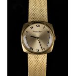 An International Watch Co 18ct gold gentleman's cushion shaped bracelet wristwatch, the signed