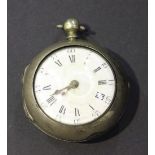 A silver pair cased open-faced gentleman's pocket watch, the gilt fusee movement with a verge
