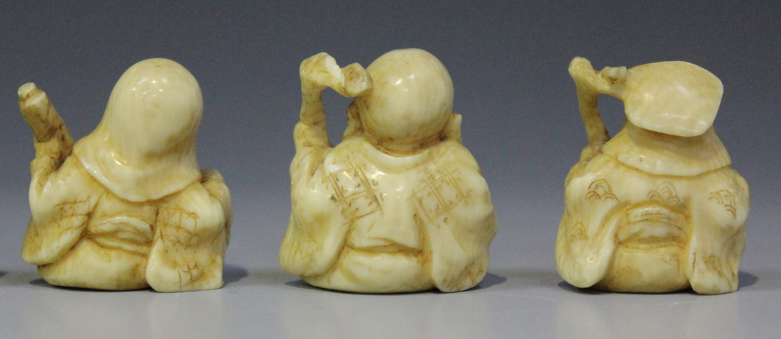 A set of Japanese ivory okimono figures of the Seven Gods of Good Fortune, Meiji period, each - Image 6 of 8