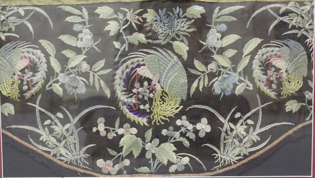 A Chinse silk embroidered panel, late 19th century, possibly a chair back panel, worked in - Image 3 of 3