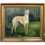 David French - 'Under Par' (Study of the Greyhound), oil on canvas, signed and dated '82, 57cm x