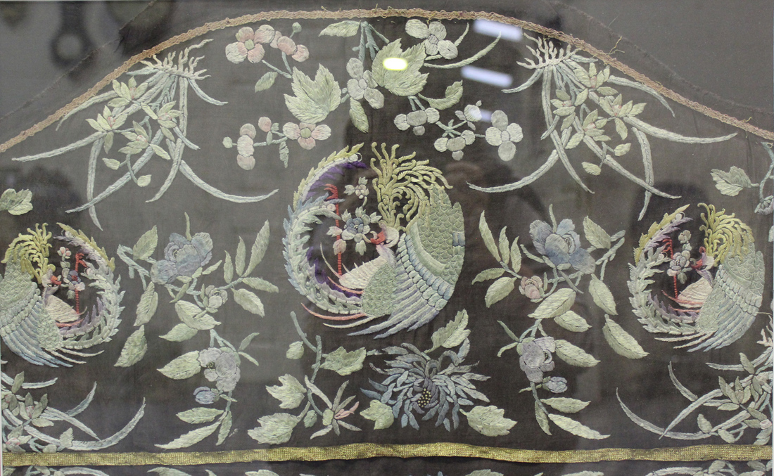 A Chinse silk embroidered panel, late 19th century, possibly a chair back panel, worked in - Image 2 of 3