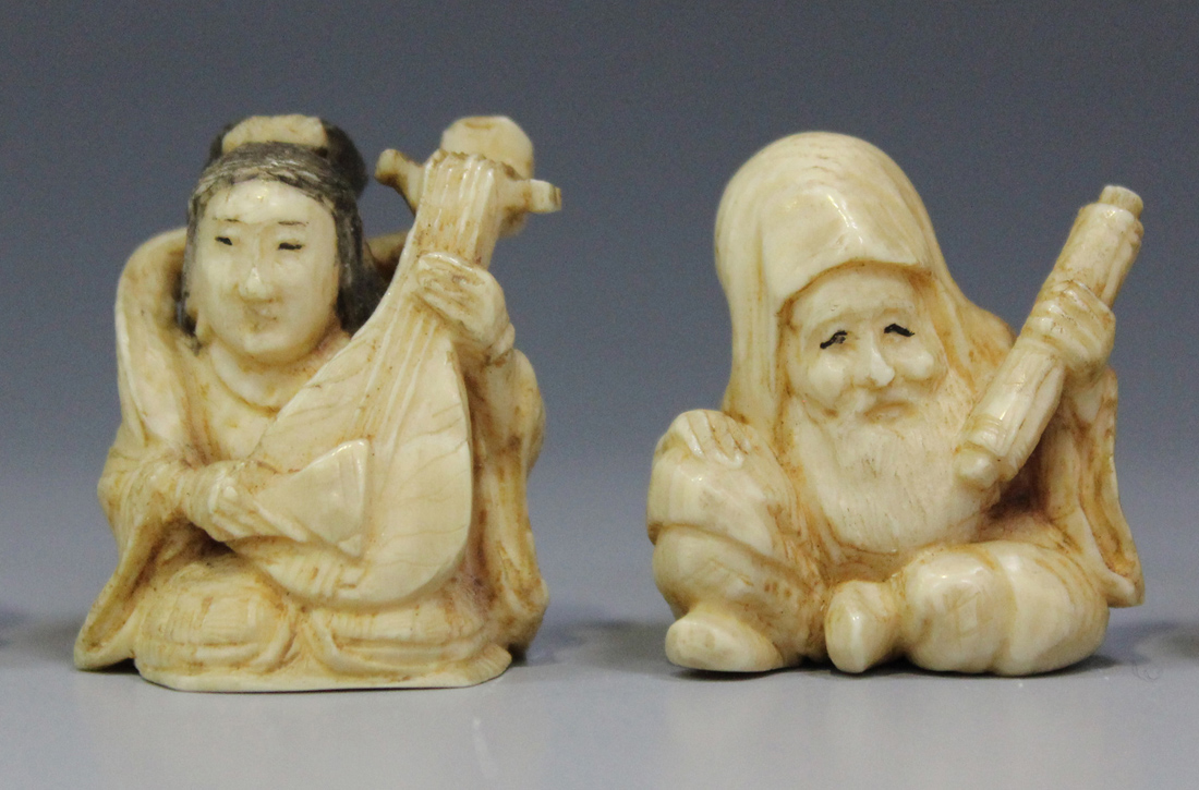 A set of Japanese ivory okimono figures of the Seven Gods of Good Fortune, Meiji period, each - Image 5 of 8