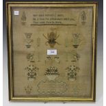 A George III needlework sampler by Jane Summer, dated 1814, the four lines of verse above plants and