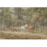 Walter Duncan - Logging Team, watercolour, signed, 19cm x 28cm, within a gilt frame.