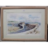 Michael Stride - The Cobb, Lyme Regis, watercolour, signed and dated '02, 36cm x 57cm, within a