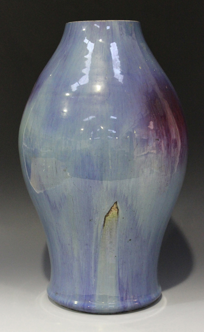 A Chinese flambé glazed porcelain vase, Qing dynasty, possibly 18th century, the baluster body - Image 3 of 6