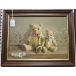 Deborah Jones - Two Teddy Bears, oil on canvas, signed and dated 1988, 28cm x 39cm.