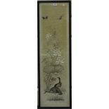 Two Chinese silk embroidered panels, late 19th/early 20th century, each worked in silver, grey and