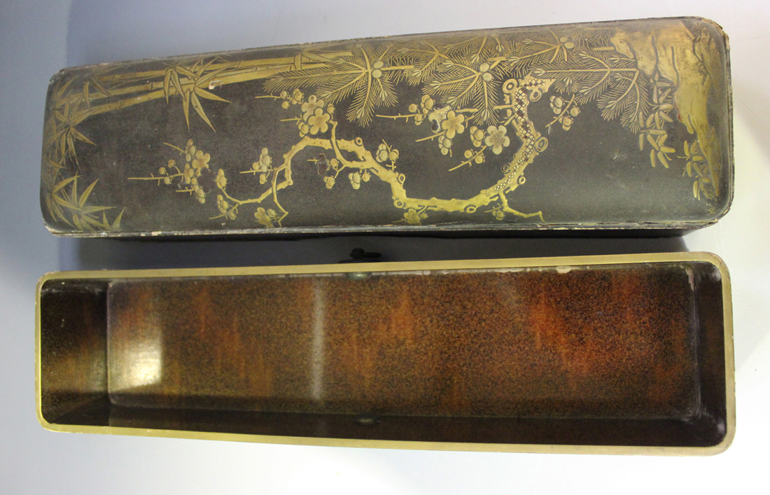 A pair of Japanese bronze incense burners, Meiji period, each pan top above cast figural panels, - Image 3 of 3