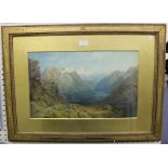 Arthur Croft - Mountain Landscape, 19th century watercolour, signed, 30.5cm x 50cm, within a gilt