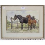 E. Dick - Carthorse and Foal in a Landscape, 20th century watercolour, signed, 23cm x 34cm.