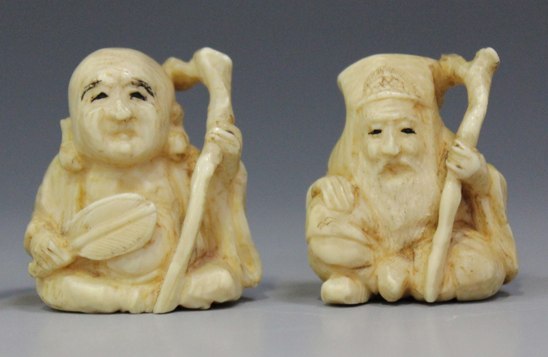 A set of Japanese ivory okimono figures of the Seven Gods of Good Fortune, Meiji period, each - Image 2 of 8
