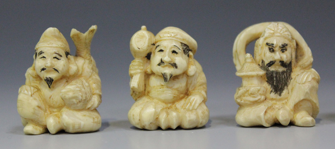 A set of Japanese ivory okimono figures of the Seven Gods of Good Fortune, Meiji period, each - Image 4 of 8