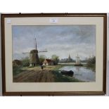 A. Martens - Continental Landscape with Windmill and Pond, oil on canvas, signed, 27.5cm x 40.5cm.