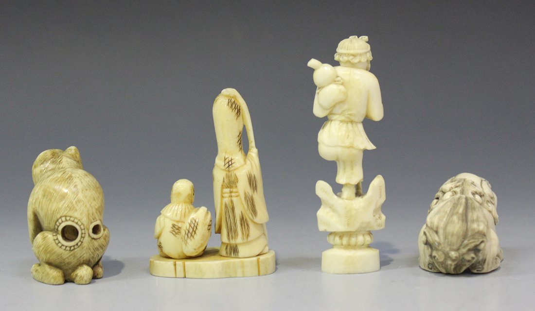 Two Japanese carved ivory okimono figures, Meiji period, one modelled as Gamma Sennin, the other - Image 2 of 3