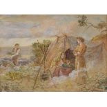 Walter Duncan - Gypsy Encampment, watercolour, signed and dated 1904, 13cm x 18cm, within a gilt