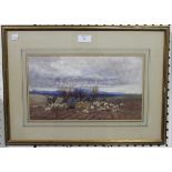 Attributed to Claude Hayes - Sheep in a Landscape, watercolour, 20cm x 35cm, within a gilt frame.