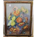 Marion Broom - Still Life Study of Chrysanthemums, watercolour, signed, 74.5cm x 55.5cm, within a