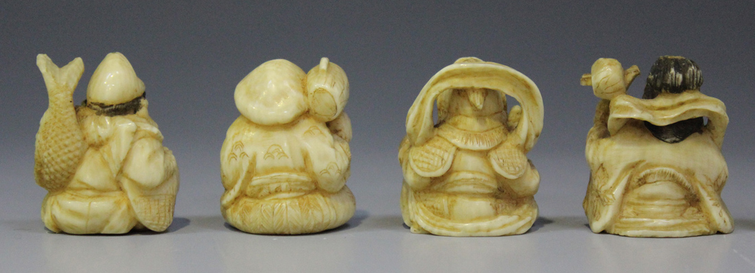 A set of Japanese ivory okimono figures of the Seven Gods of Good Fortune, Meiji period, each - Image 3 of 8