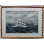 G.H. Jennery - 'Rounding Cape Horn', watercolour and gouache, signed recto, titled verso, 31.5cm x