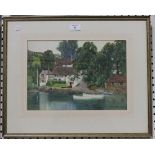 John M. Bromley - View of a Village, watercolour, signed, 24cm x 34cm, within a gilt frame.