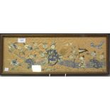A Chinese silk embroidered rectangular panel, late 19th century, worked in coloured and gilt threads