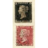 A stamp collection within two albums and three stock books, including Great Britain 1840 1d black