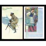 A collection of 33 artist postcards, including 1 by Melchior Lechter and 12 chromolithographed