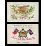 A collection of 13 silk postcards of military interest, including silks titled 'R.F.A.', '