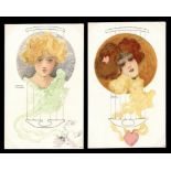 A group of 4 colour lithographed postcards by Raphael Kirchner from the 'Girls' heads in a circle,