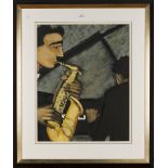 Marsha Hammel - Jazz Musicians, a pair of oils on paper, both signed, each 69cm x 54cm, both