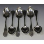 A set of six George III Scottish Provincial silver Pointed Old English pattern tablespoons, Perth