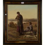 Henry John Yeend King - 'Harvest Time', oil on canvas, signed, 54cm x 44cm, within a burr wood and