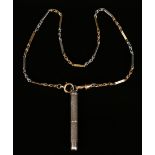 A gold and platinum bar and knot link dress Albert chain, fitted with a boltring clasp and swivel,