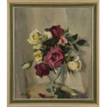 Edward Wesson - Still Life of a Vase of Roses, oil on canvas-board, signed, 39.5cm x 33.5cm,