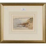 Henry Scott Tuke - View of a Cornish Bay, watercolour, signed, 11.5cm x 17cm, within a gilt frame.